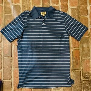 The Foundry Men Tall L Blue Striped Quick-Dri Polo Shirt golf preppy pima cotton